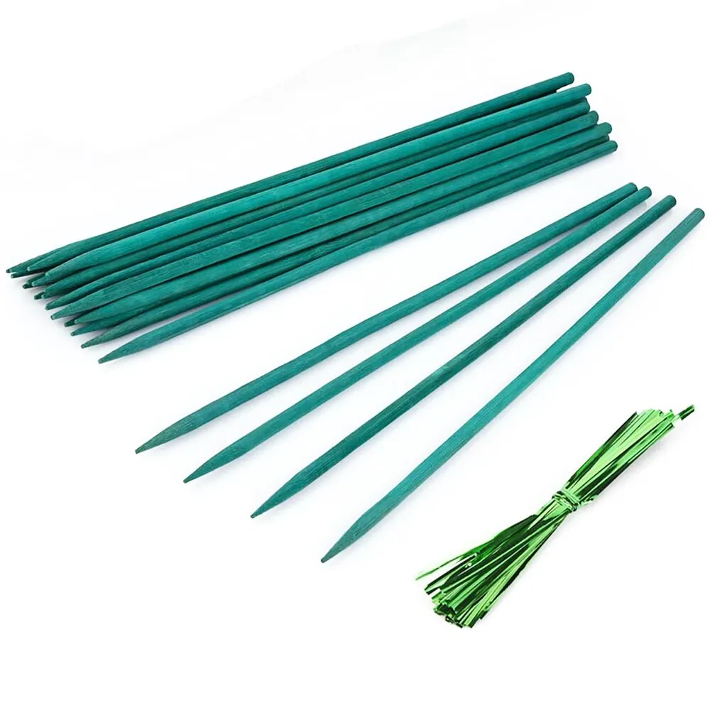 100Pcs Bamboo Green Sticks Plant Support Flower Stick Orchid Rod Plant Sticks for Supporting Climbing Plant Orchid Tomato