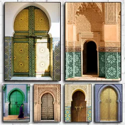 Morocco Door Arabic Self-adhesive Art Poster Kraft Club Bar Paper Vintage Poster Wall Art Painting Bedroom Study Stickers