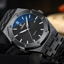 Unique Black Steel Watches Men Royal Luxury Minimalist Big Dial Calendar Casual Business Dress Quartz Watch For Male Waterproof