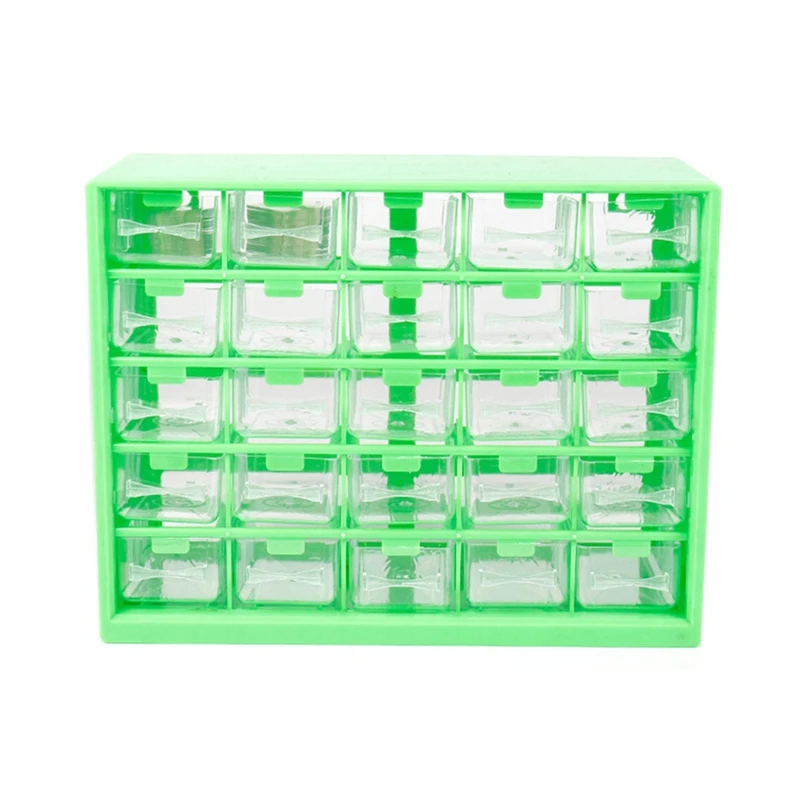 25 PC รวมโปร่งใสลิ้นชักตู้ที่ถอดออกได้สีเขียวชิ้นส่วนกล่องฮาร์ดแวร์ Sorting กล่องใช้งานง่าย