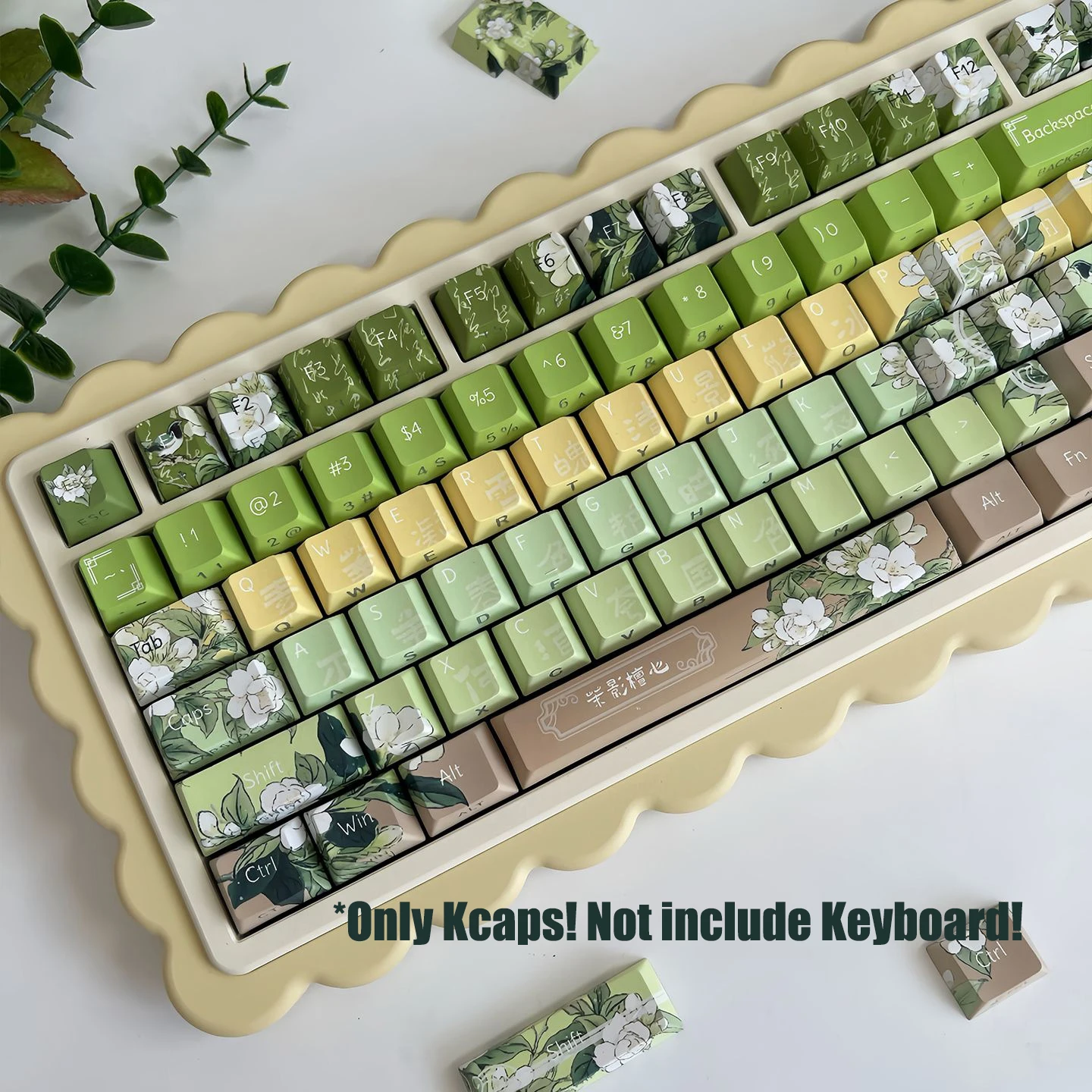130 Keys 5 Sides Dye Sub PBT Keycap Set Jasmine Cherry Profile Side Printed Shine Through Keycaps for MX Switches Keyboard