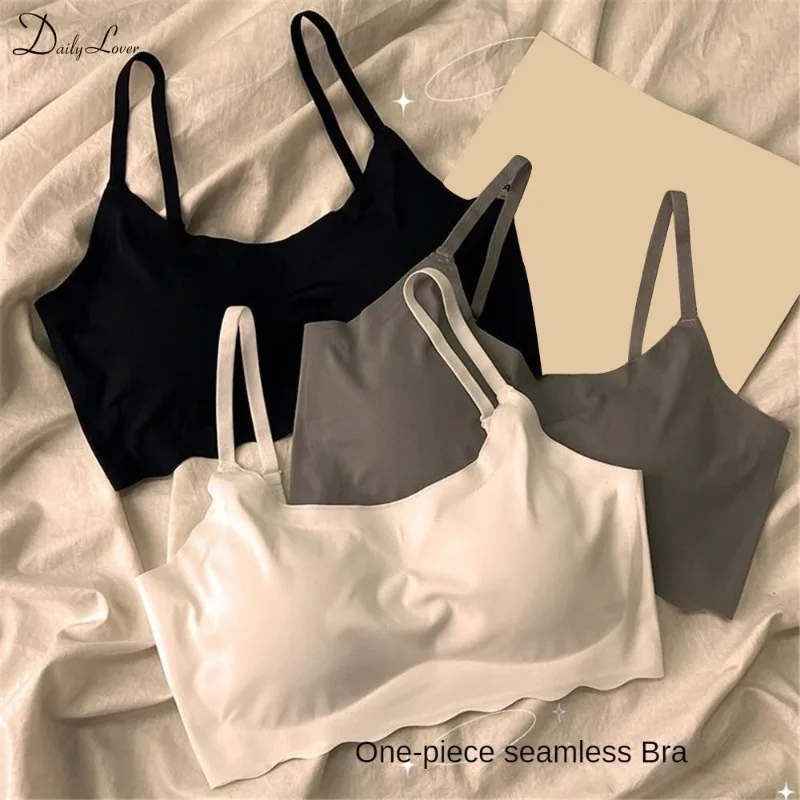 

Ice Silk Bra Seamless Vest Bras for Women Push Up Underwear Lingerie Sleep Top Padded Bralette No Steel Ring Gathering Lingerie