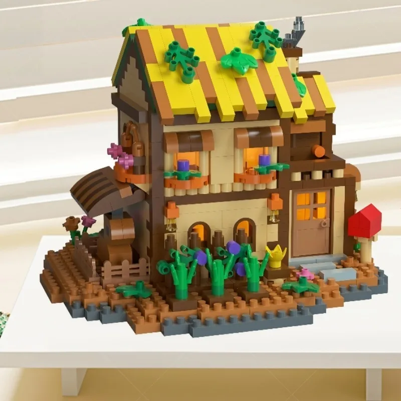 Baumhaus Bausteine Retro Wald Holz Cottage Serie Kleines Granulat Zusammengebautes Modell Ornamente Lernspielzeug Geschenke