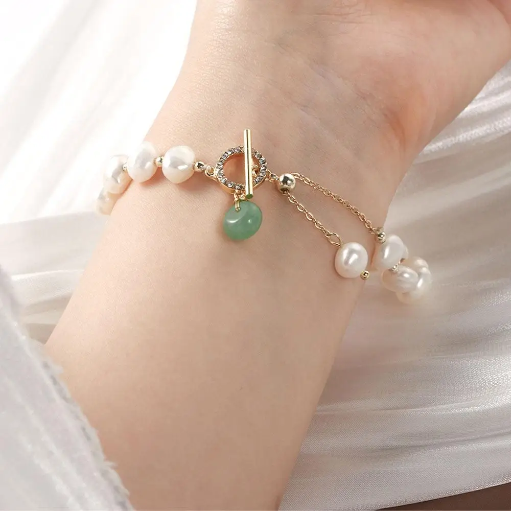 Fashion Korean Fashion Jewelry Rhinestone Girls Temperament Pearl Bracelets Natural Stone Crystal Bangles Pendant