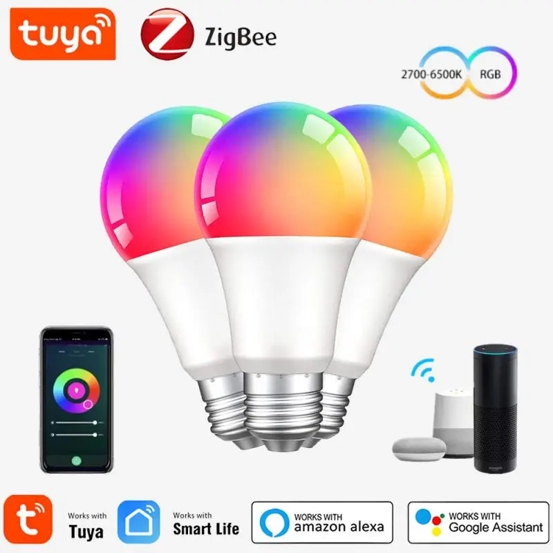 

Умная лампа Tuya E27 Zigbee, Светодиодная лампа E27 RGBCW, 110 В, 220 В