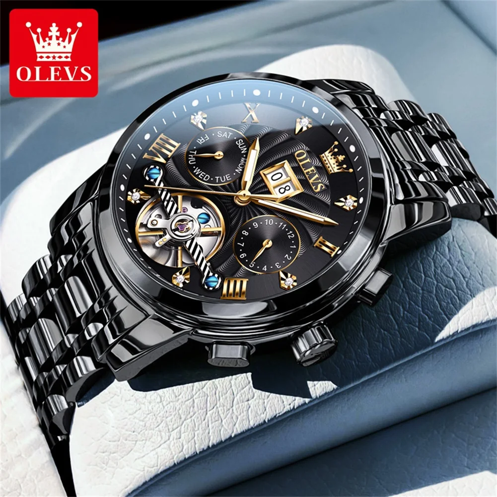 

OLEVS 9910 Men's watch multifunctional date automatic mechanical stainless steel waterproof Moon phase watch man