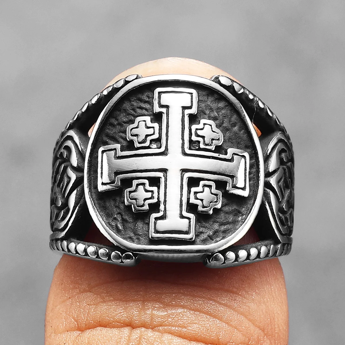 Jerusalem Crusader Cross Men Rings Stainless Steel Punk Rock Cool Stuff Fashion Accessories Jewelry For Women Gift Wholesale