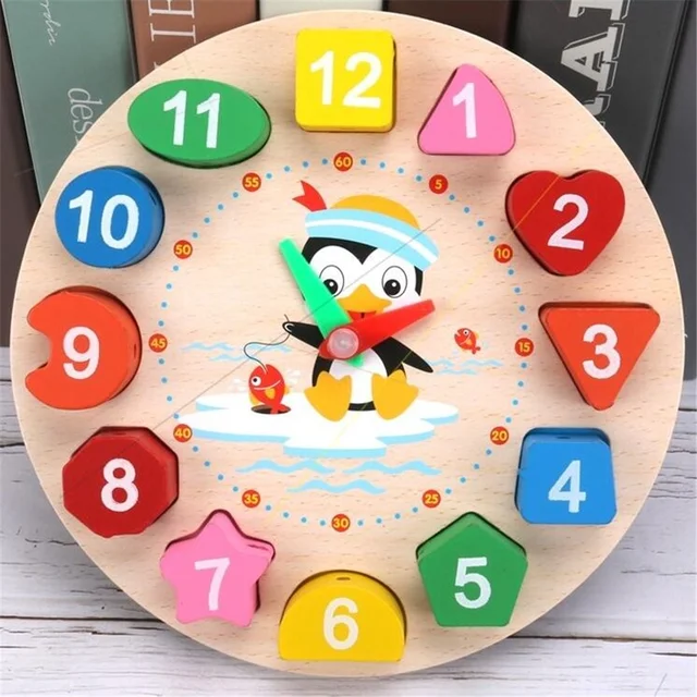 Drewniany zegar Puzzle Cartoon kształt zwierząt Tangram poznawczy zegar cyfrowy dla dzieci wczesna edukacja gwintowanie zabawki montażowe