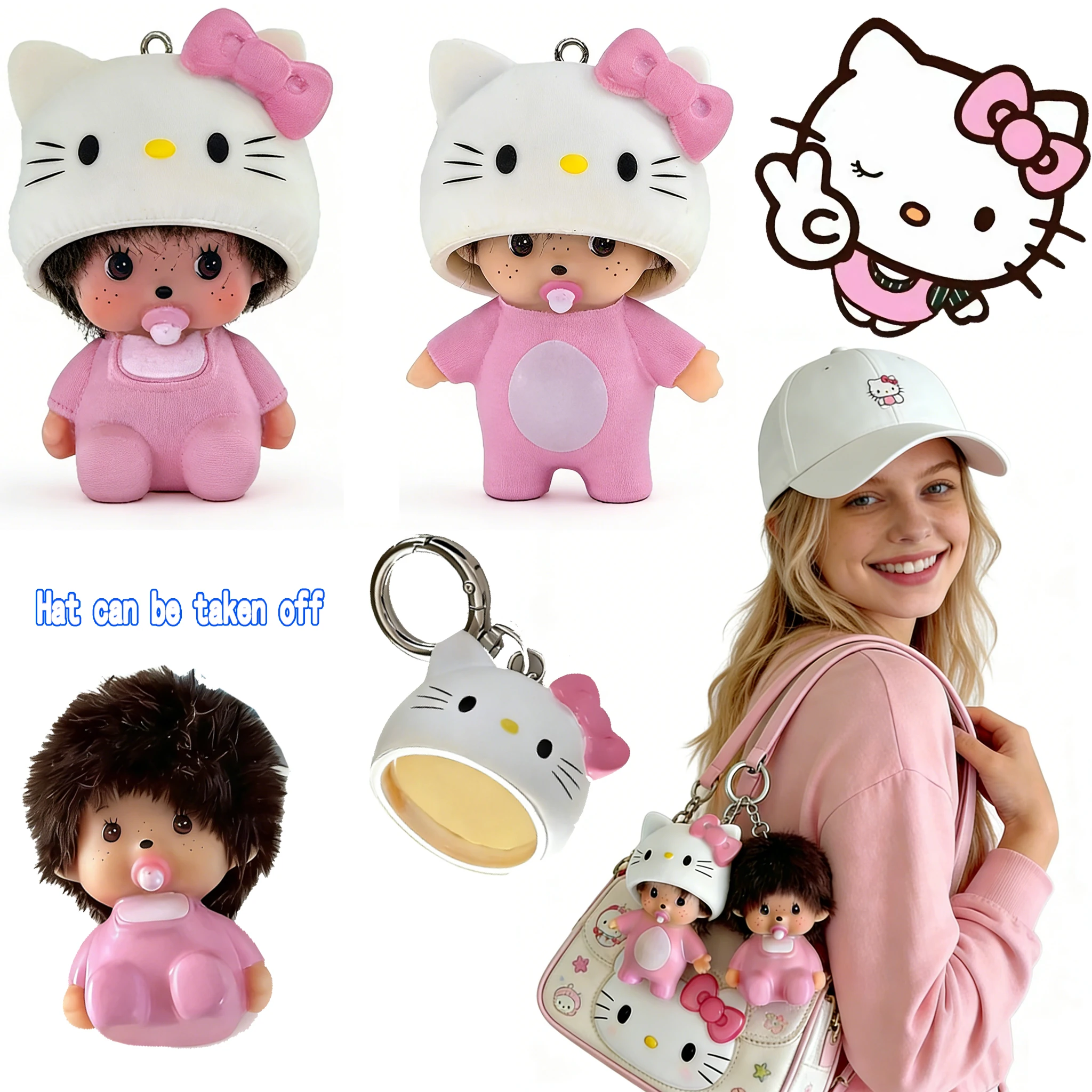 NEW ﻿ Sanrio Hello Kitty Monchhichi Keychain Anime Figure Cute Cartoon Keyring Car Pendant Desktop Ornament Wedding Gifts 몬치치 키링