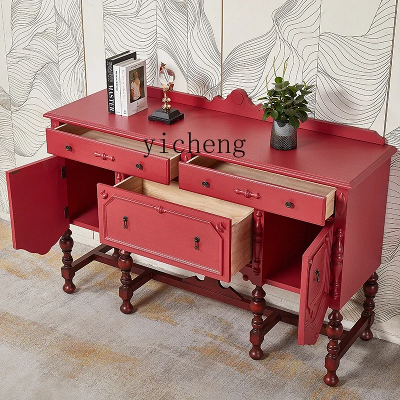 

American Vintage Solid Wood Entryway Simple French Retro Living Room Entryway Console Decorative Cabinet
