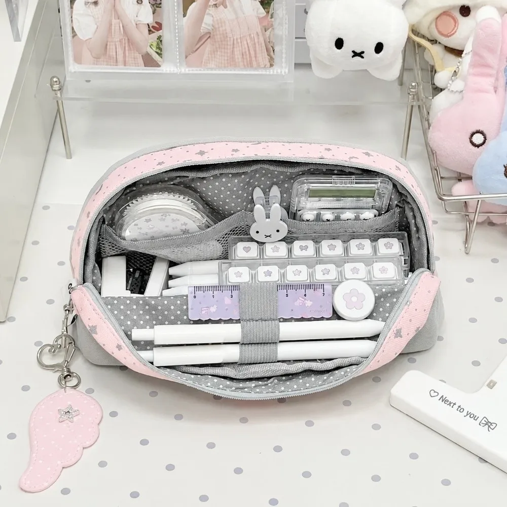Durable Star Print Pencil Case Foldable Multilayer Pencil Pouch Hat-Brim Design Large Capacity Pen Bag Gift