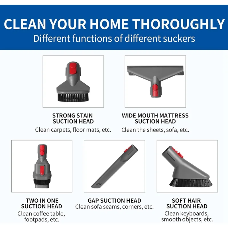 A24P For Dyson V15 V11 V10 V7 V8 Vacuum Cleaner Parts Flexible Extension Hose Mattress Tool Stiff Brush Soft Bristle Attachment