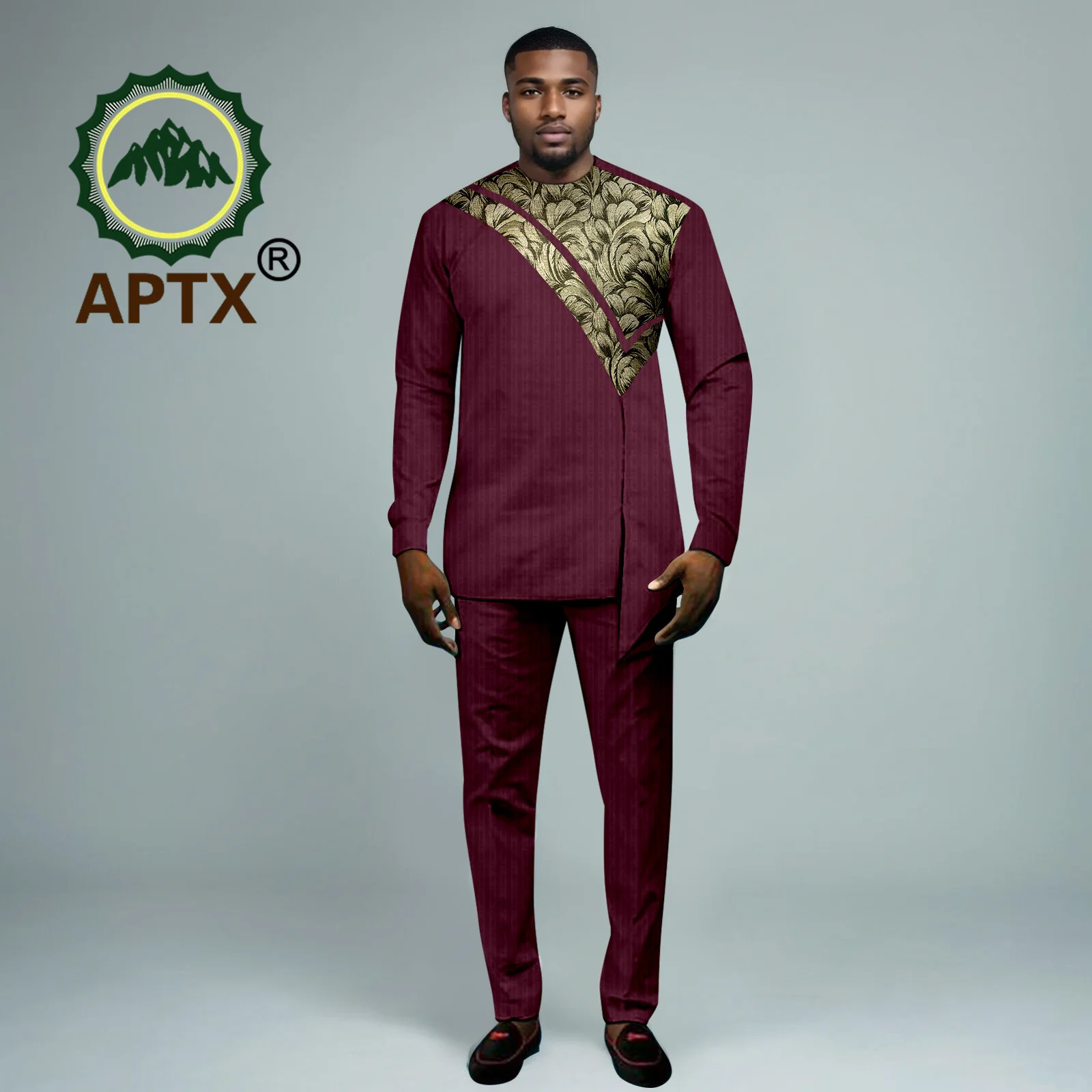 

African Men Traditional Outfit Set 2024 Fashion Designed O-neck Shirt Pants Set African Wedding Evening Outfits 2416055