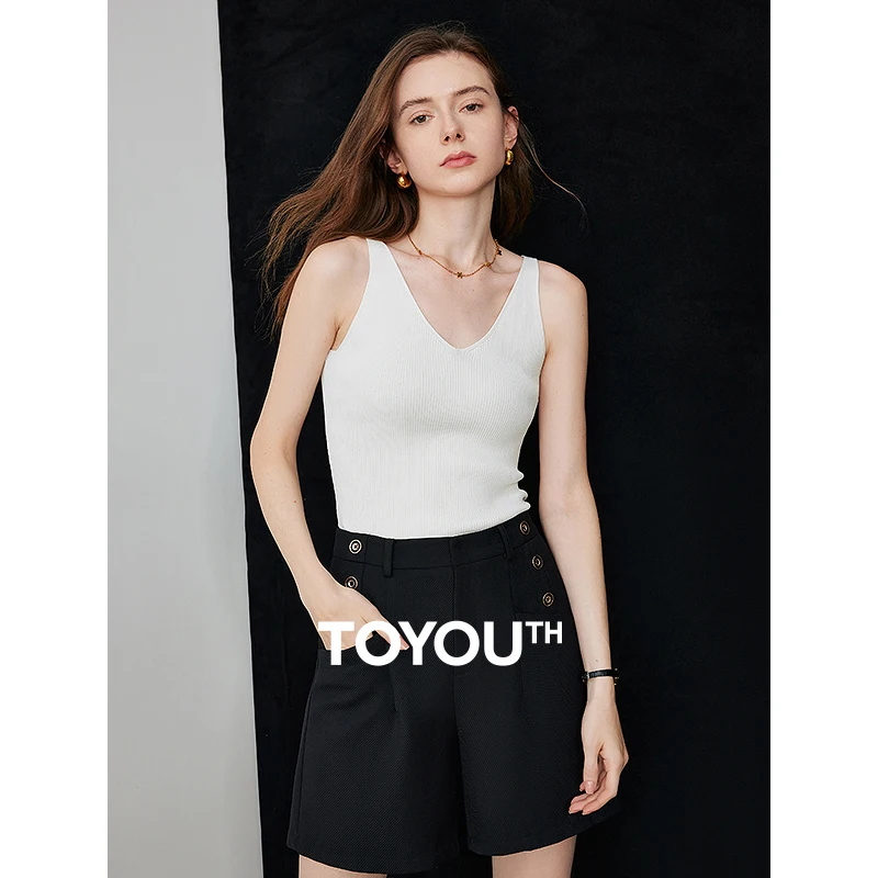 TOYOUTH Suspended Vest For Women's 2024 Summer New Suit With V-neck Knitted Bottom