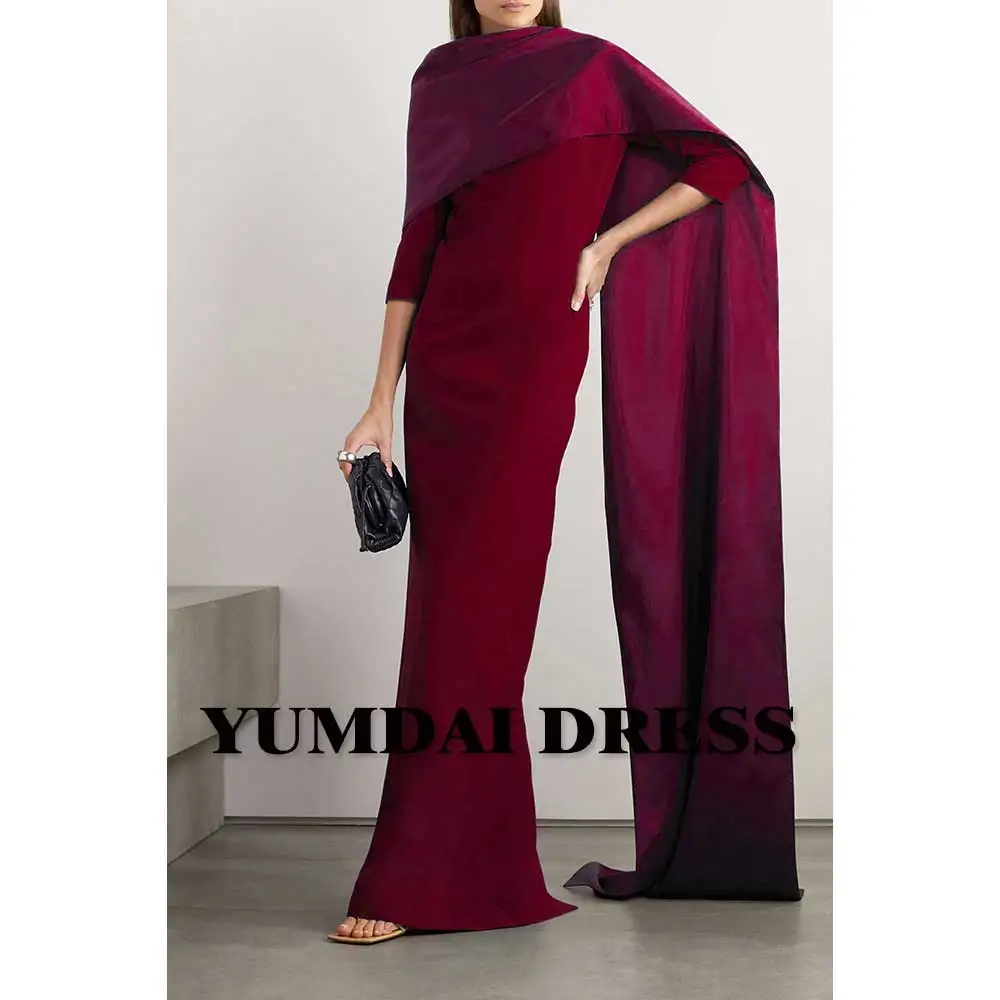 

YUMDAI Formal Burgundy Shawl Sleeve Saudi Arabian Dress Women's Elegant Party Gown Fall Special Event Occasion Evening Dress