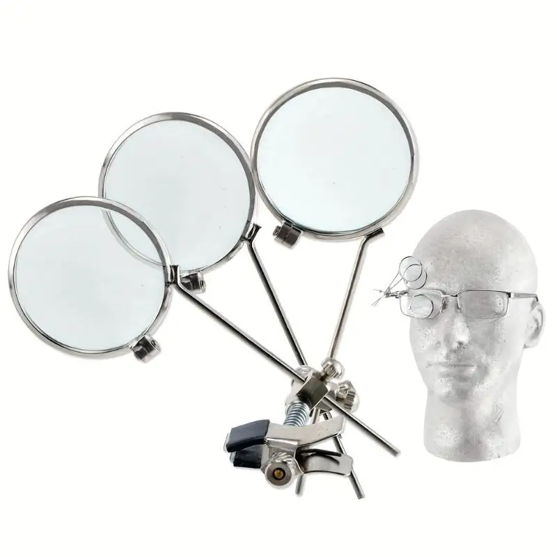 Clip-On Triple Lens Jewelers Loupe, Eyeglass Mount Magnifier for Watch and Jewelry Repair