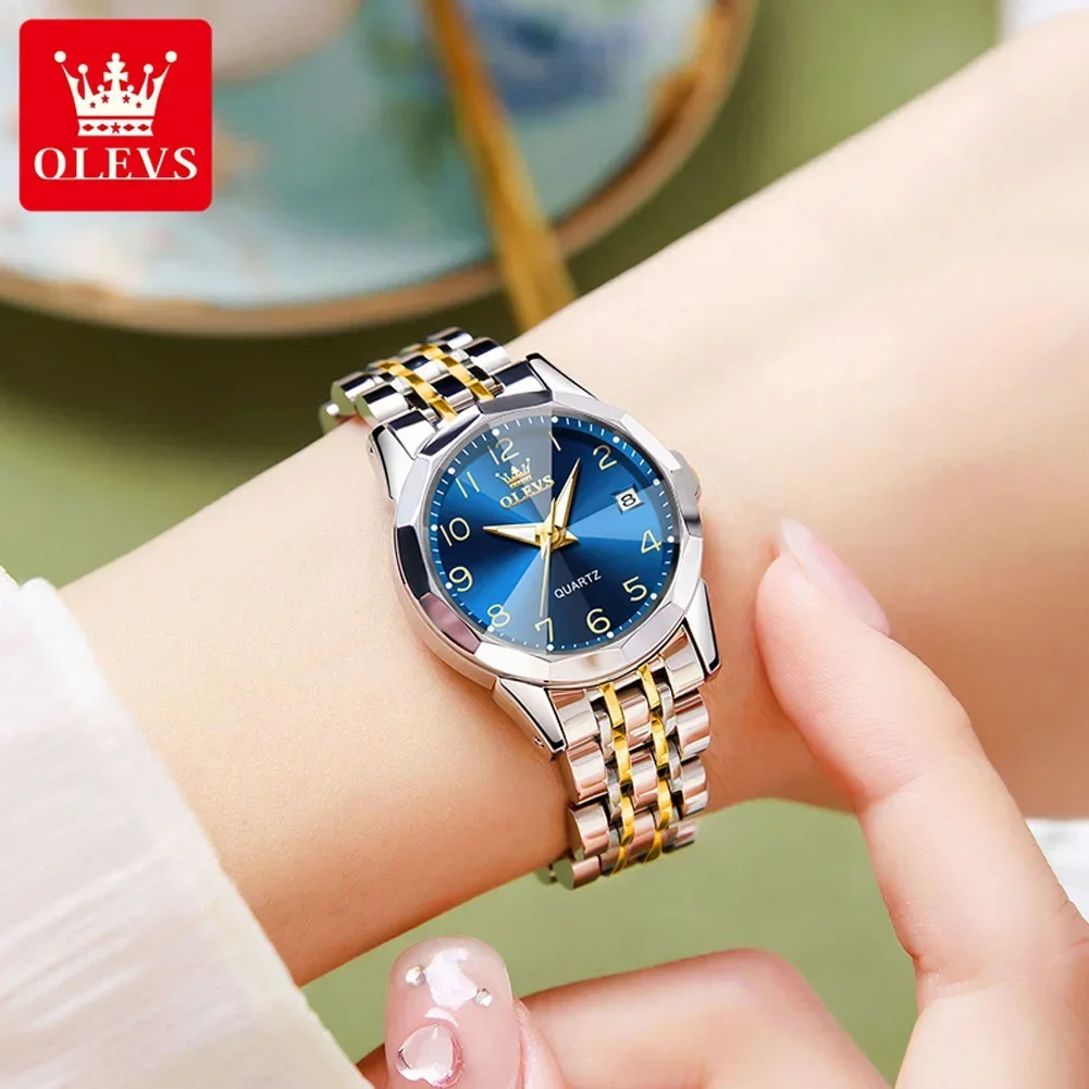 OLEVS Luxury Women\'s Watch Rhombus Mirror Woman Watch Stainless Steel Ladies Quartz Wrist Watch Calendar Watches for Women Clock