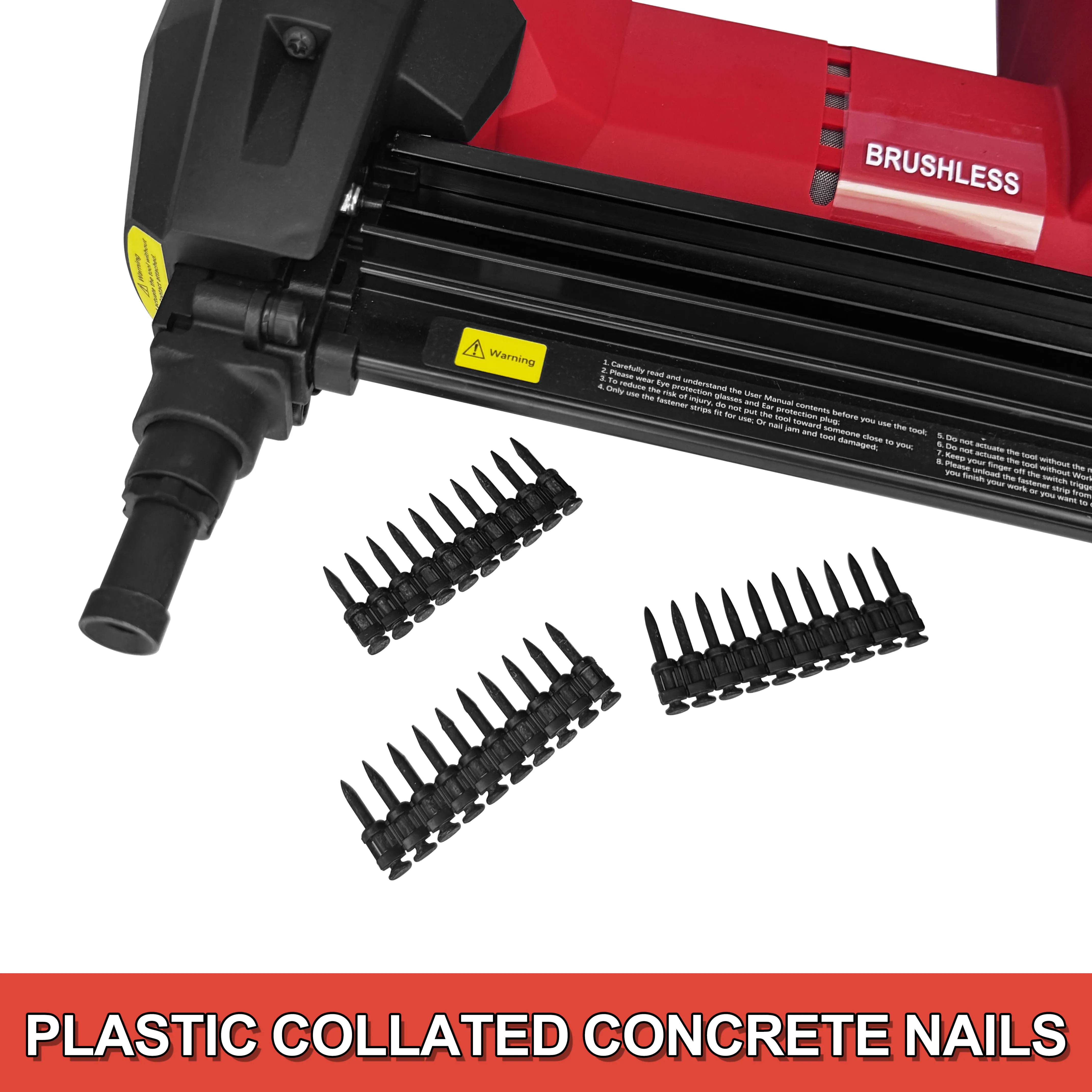 NailTask 100Pcs Plastic Collated Concrete Nails Drive Pins for Gas Power Concrete Nailer Track Steel-to-Concrete Framing Kit
