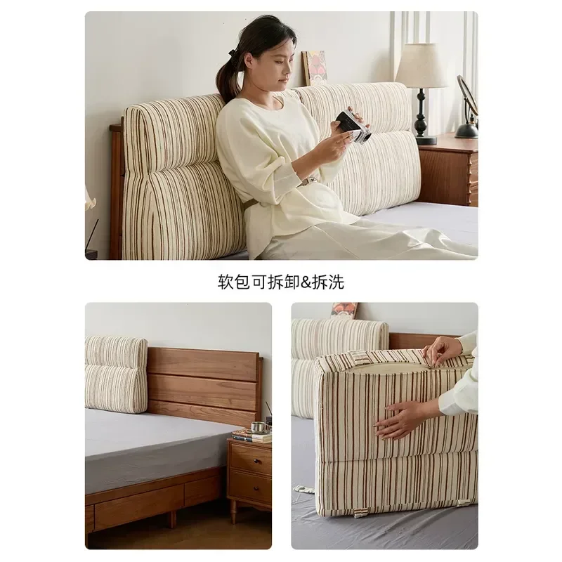 Medieval Style Solid Wood Bed with Storage Double Bed 1.5m 1.8m Removable Washable Fabric Soft Bag for Small Apartment Master