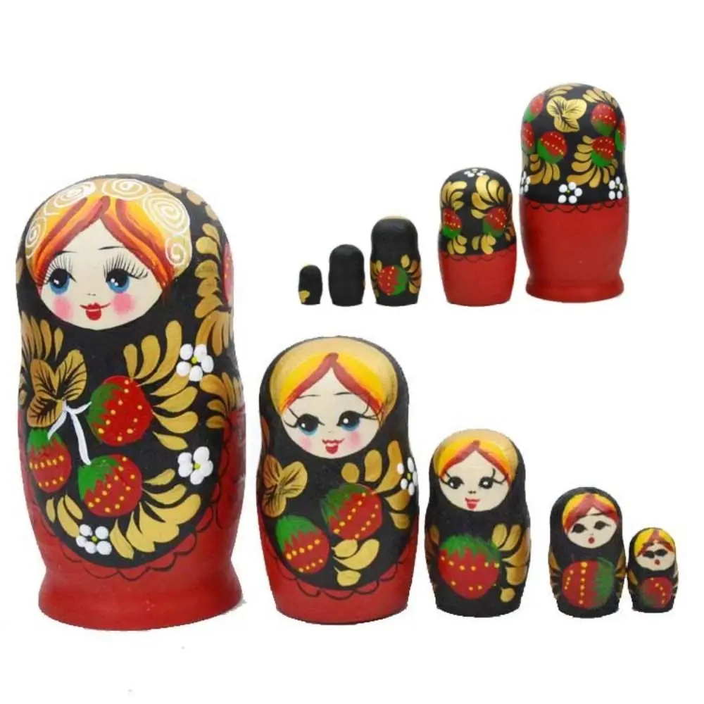 

Classic 5 Layers Matryoshka Doll Handmade Wooden Nesting Dolls Strawberry Girls Cute Russian Nesting Doll For Children