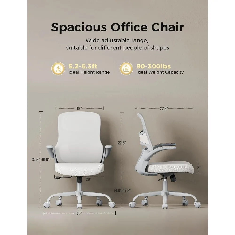 Ergonomic Mesh Office Chair: Comfortable Gaming Desk Chair with Adjustable Height, Flip-Up Armrests, Lumbar Support
