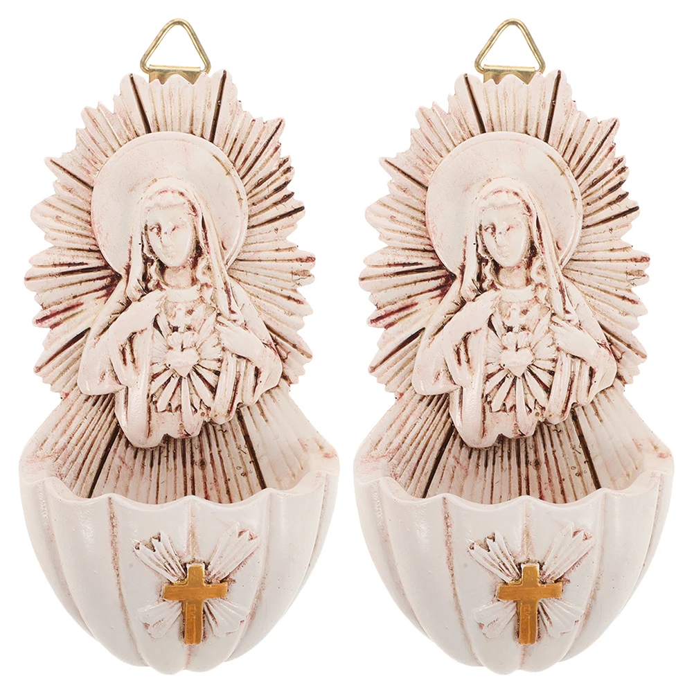 

2Pcs Holy Water Font Wall Hanging Resin Religious Ceremony Decoration Gift Storage Holder Wall Decor Living Room Party Holiday
