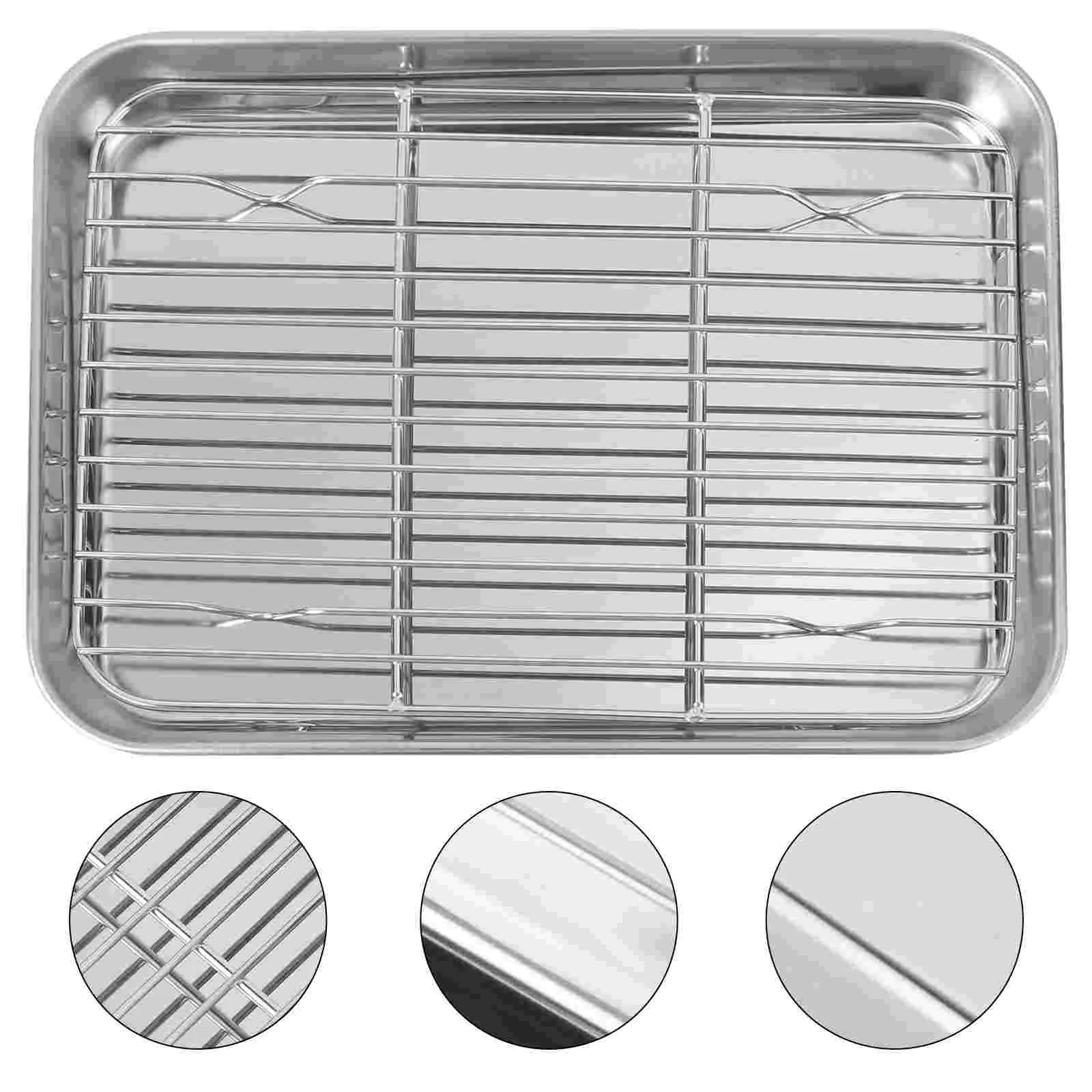 

2 Pieces One Set Rectangular Baking Tray Draining Oil with Grid Rack Stainless Steel Baking Pan Sheet with Removable Cooling Rac