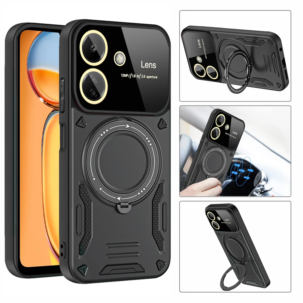 For Xiaomi Redmi 13C Case Armor Shockproof Ring Stand Cover For Poco C65 C 65 PocoC65 Magsafe Magnetic Wireless Charge Cases