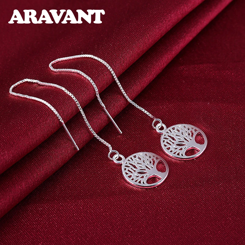 

925 Silver Tree Round Drop Earrings For Women Fashion Jewelry