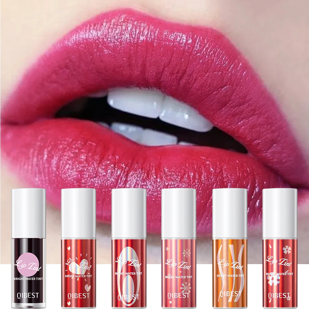 QIBEST 6pcs Fruit Juice Lip Tint Lip Gloss Plumper Lightweight Nourish Lips Oil Long Lasting Moisturizing Liquid Lipstick Makeup