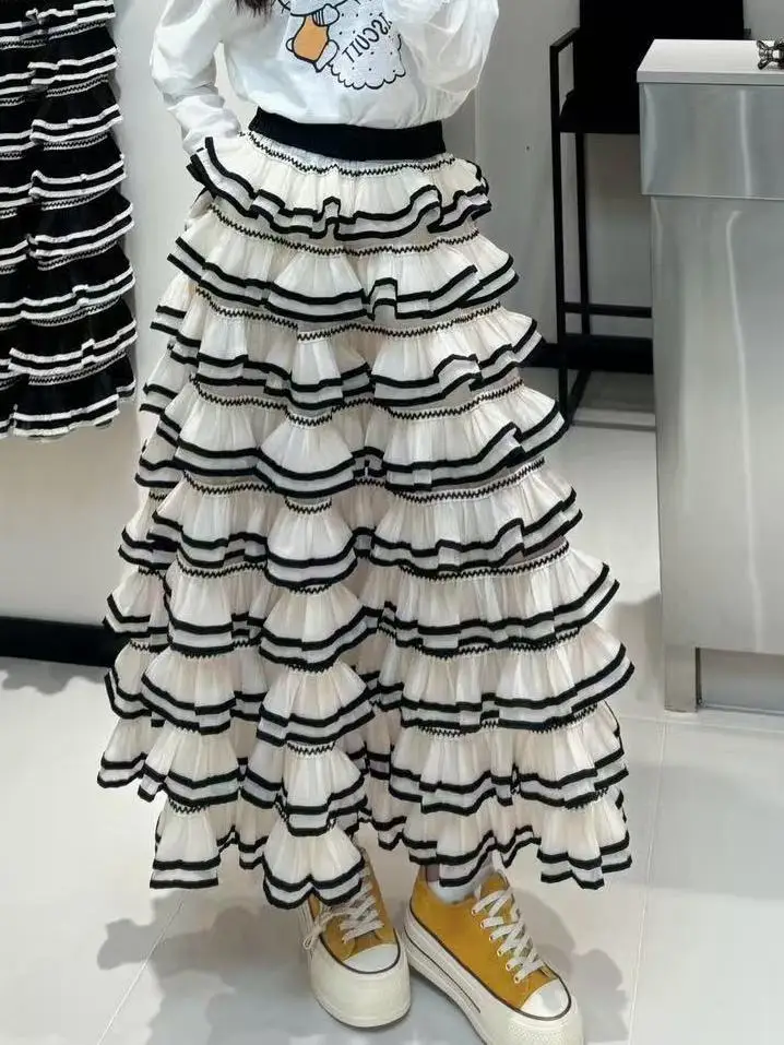 

Heavy Industry Cake Skirt Women's New Lotus Leaf Layer By Layer Contrasting Color Long Skirt