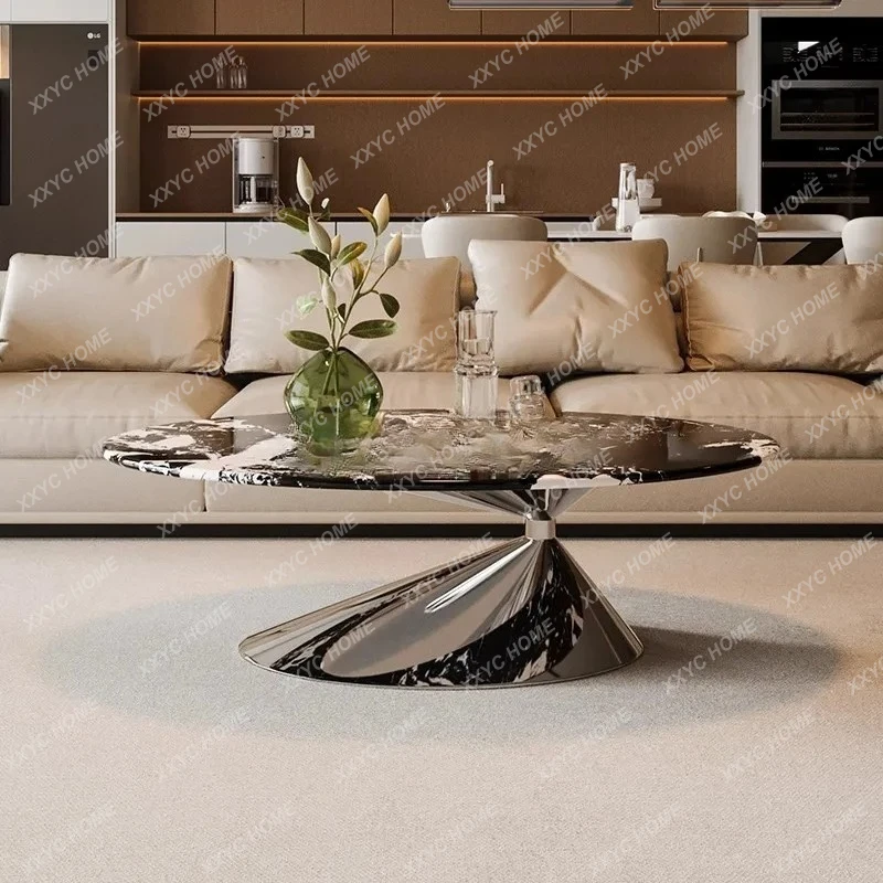 Coffee table retro marble round home light luxury high sense