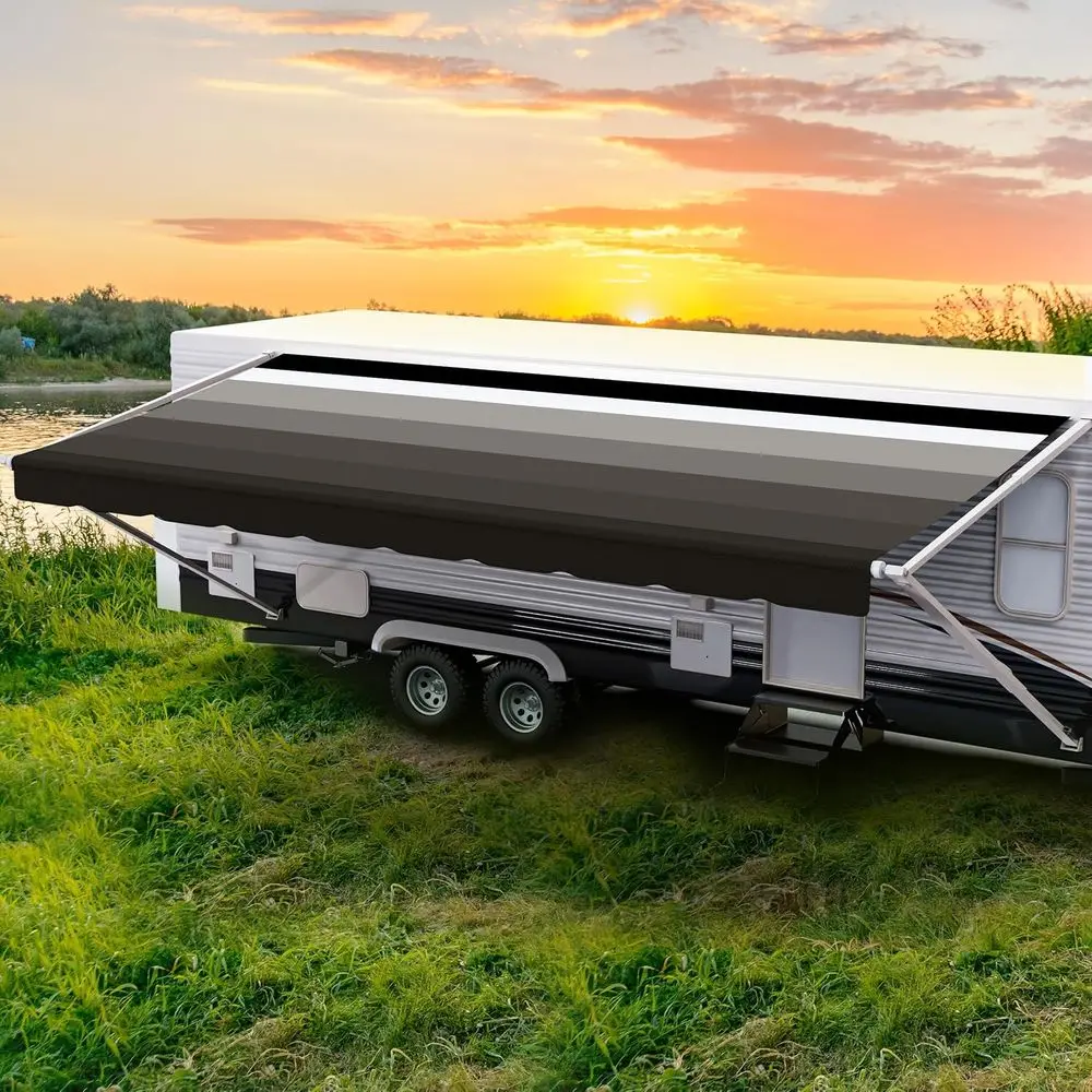

Durable Weather-Resistant Vinyl Awning Fabric for RVs, Campers, and Motorhomes - Universal 19' Granite Black