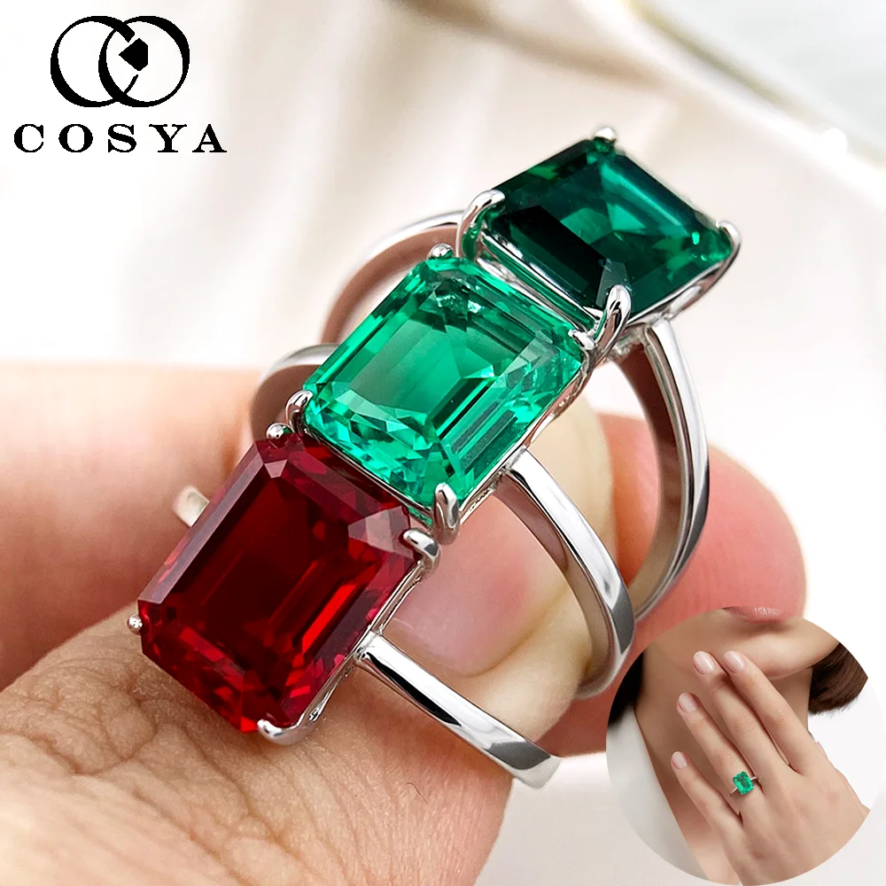 

COSYA 4CT 8*10mm Lab Grown Colombian/Zambian Emerald Ring For Women 100% S925 Silver Certified Gems Wedding Ring Fine Jewelry