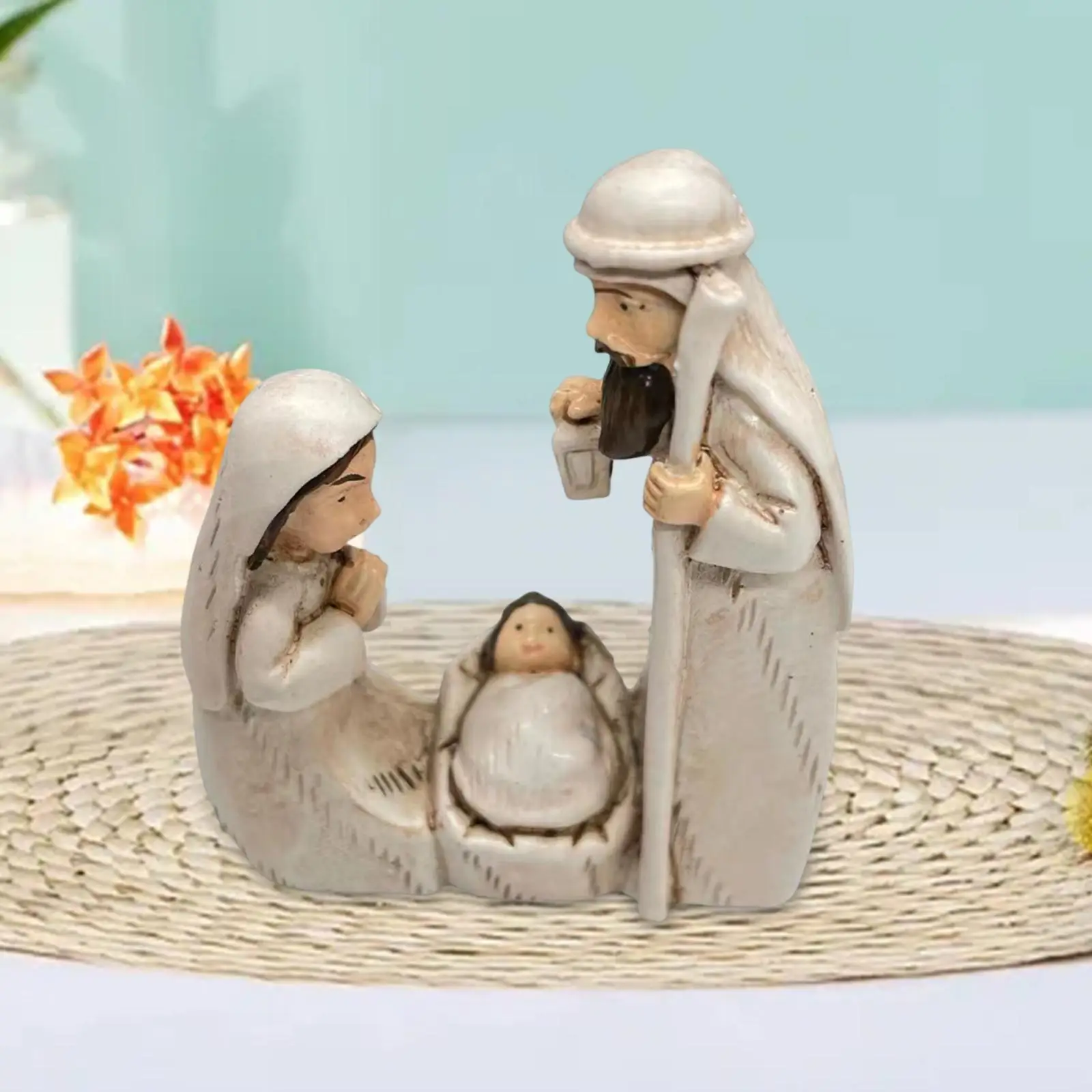 Nativity Scene Figurine Religious Collection Gift Tabletop Sculpture Jesus Birth Decoration for Party Holiday Office Indoor