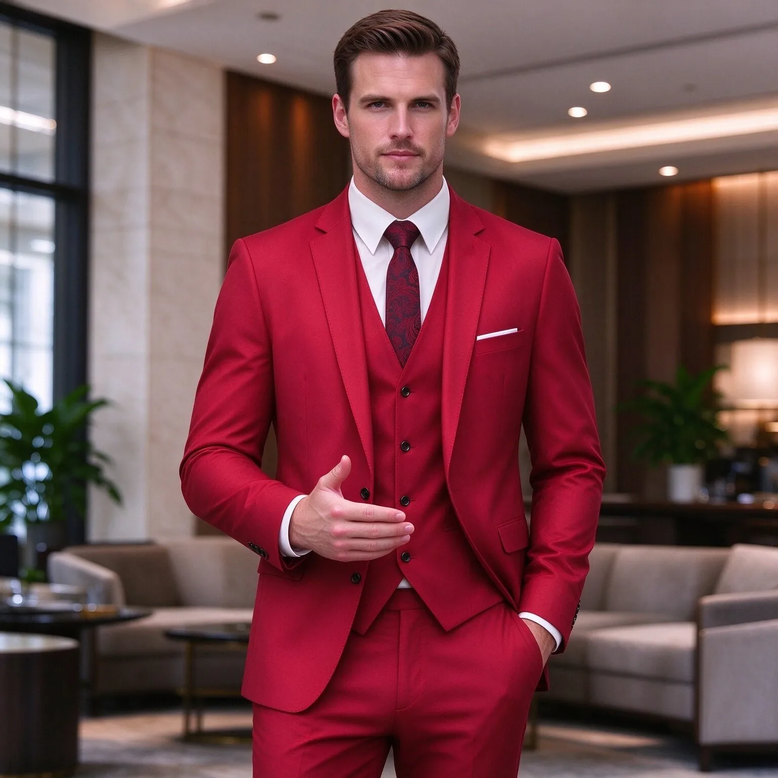 Men's Fitted Blazer Suit 3pcs Set (blazer + Vest + Trousers), Suitable for Business, Wedding And Party Wear