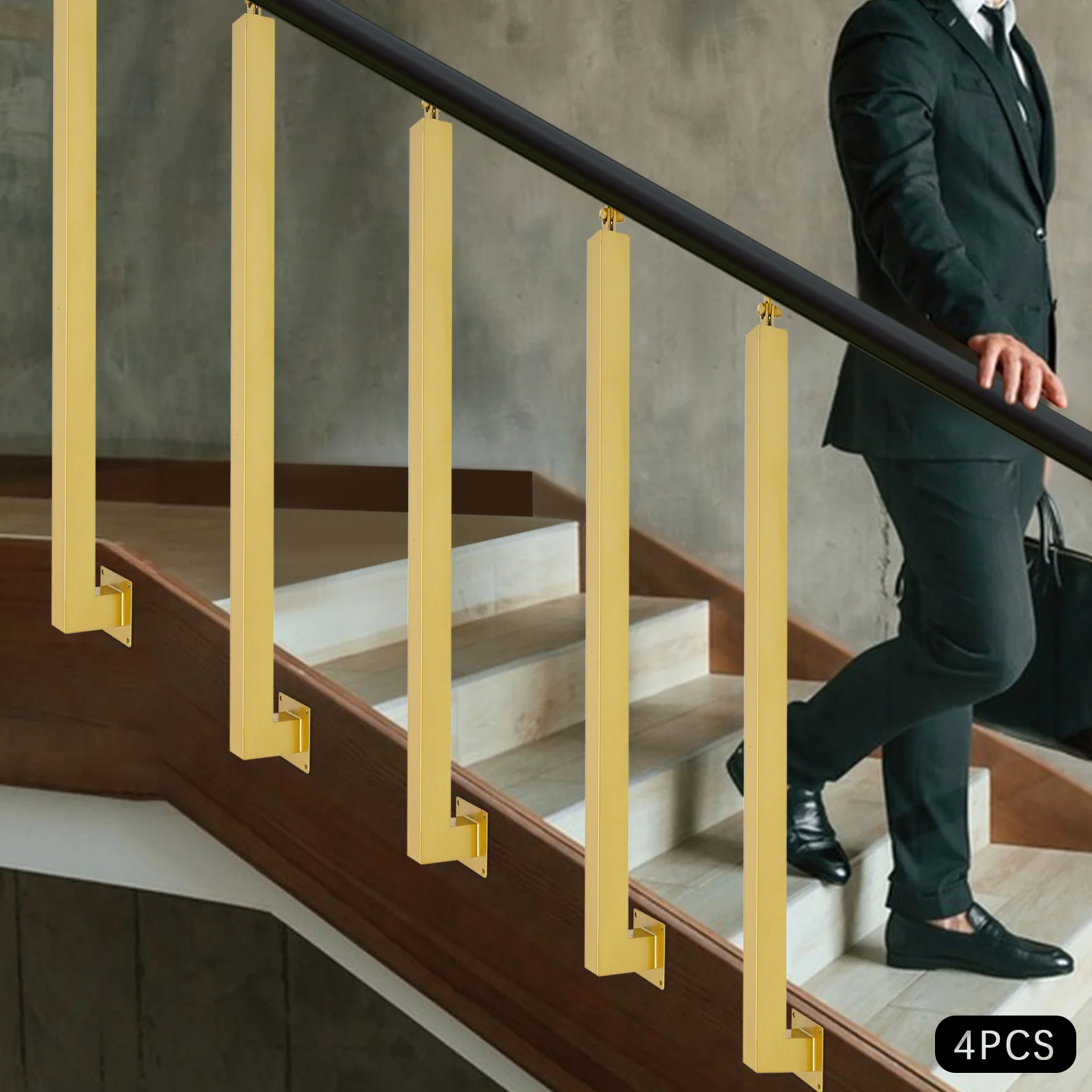 95cm階段手すり側面取り付け4個 - ゴールデンカラー、階段、ヴィラ、玄関、廊下に最適