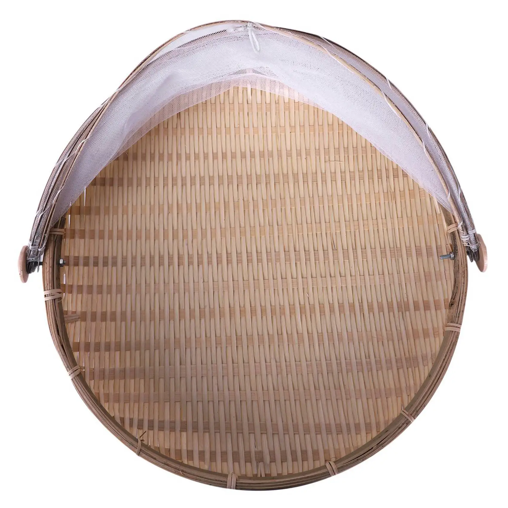 Panier en osier tressé en bambou SYW-2X anti-insectes et anti-poussière, avec couvercle en gaze pour pique-nique, fruits, aliments et pain