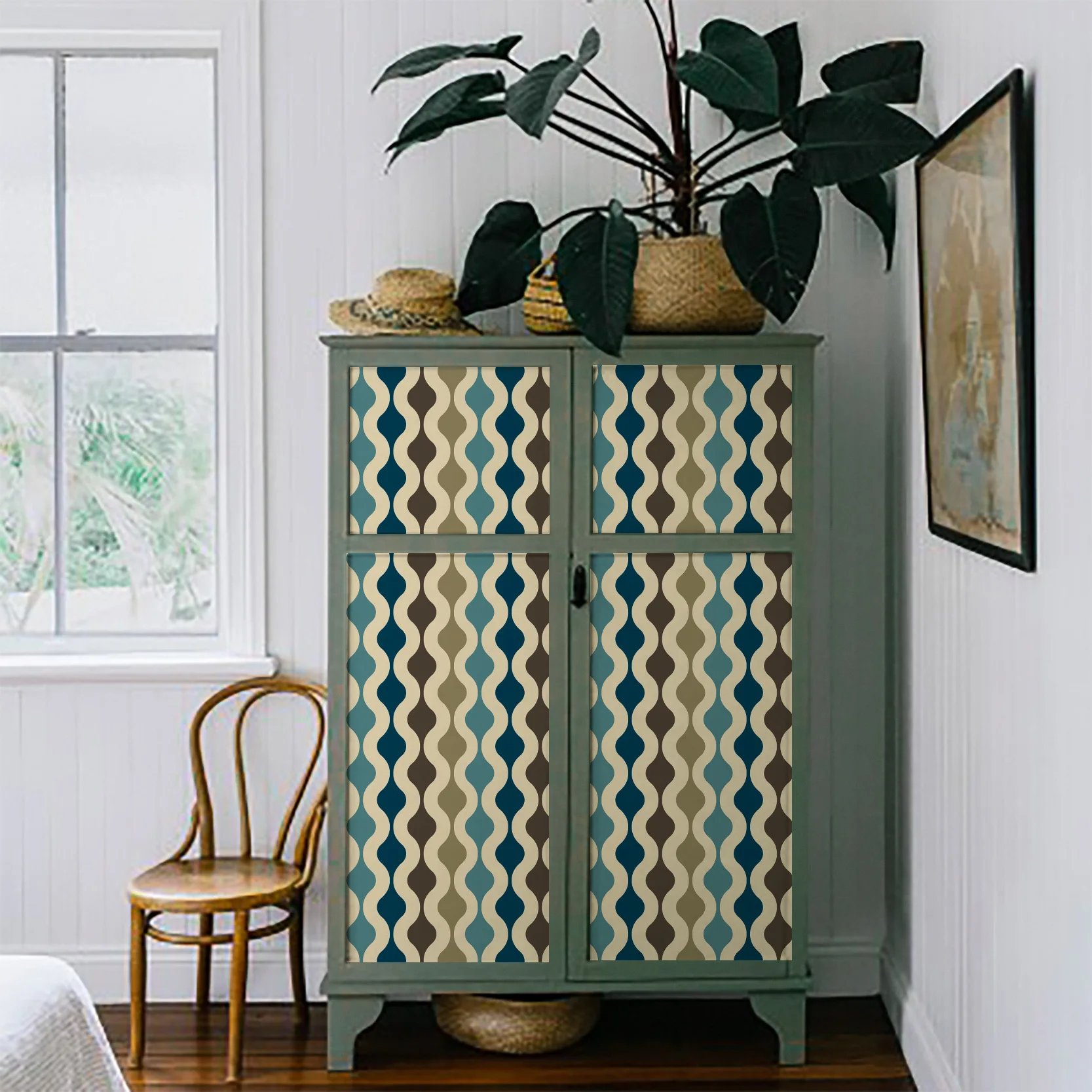 ورق حائط هندسي PVC قابل للإزالة مقاوم للماء من الفينيل لتزيين الغرفة ورق حائط مخطط لتزيين الأثاث المنزلي