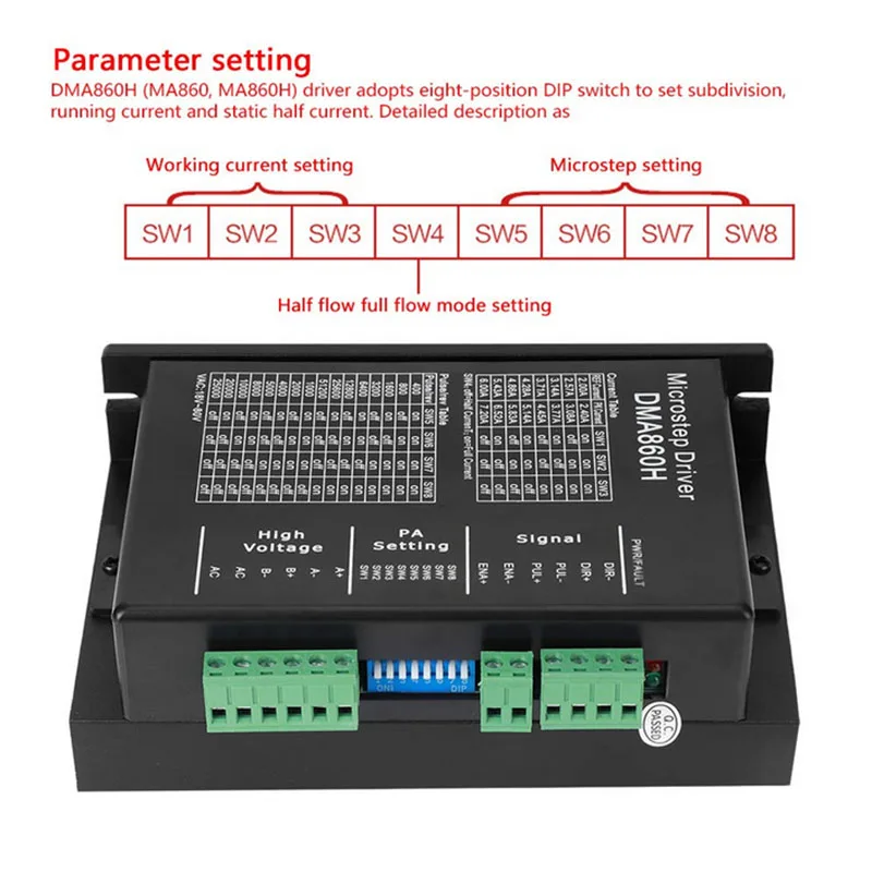 DMA860H CNC Stepper Motor Driver, for Nema34 Nema42 Stepper Motor High Performance 2 Phase DSP Micro Drive AC24-80V DC24-80V