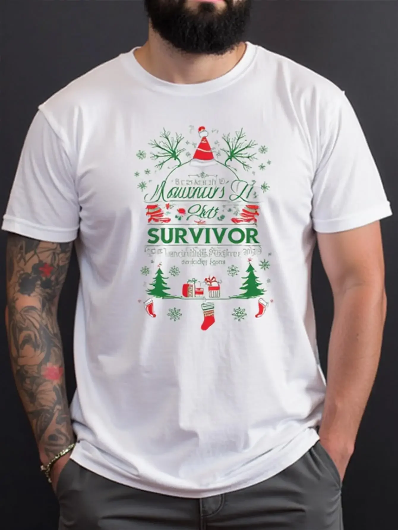 

Naughty List Survivor Christmas Graphic Holiday Party T-Shirt 100% Cotton O-Neck Short Sleeve Casual Mens T-shirt Streetwear
