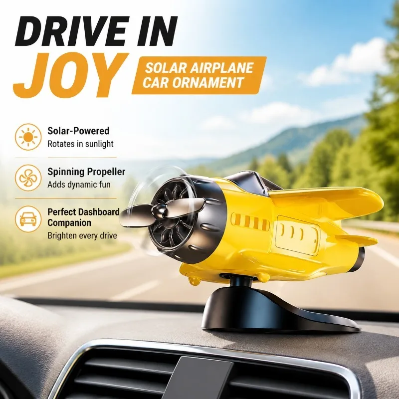 Ornamento de Aeronave Rotativo Alimentado por Energia Solar, Decoração Criativa para Painel de Carro, Acessório Automotivo com Movimento Solar