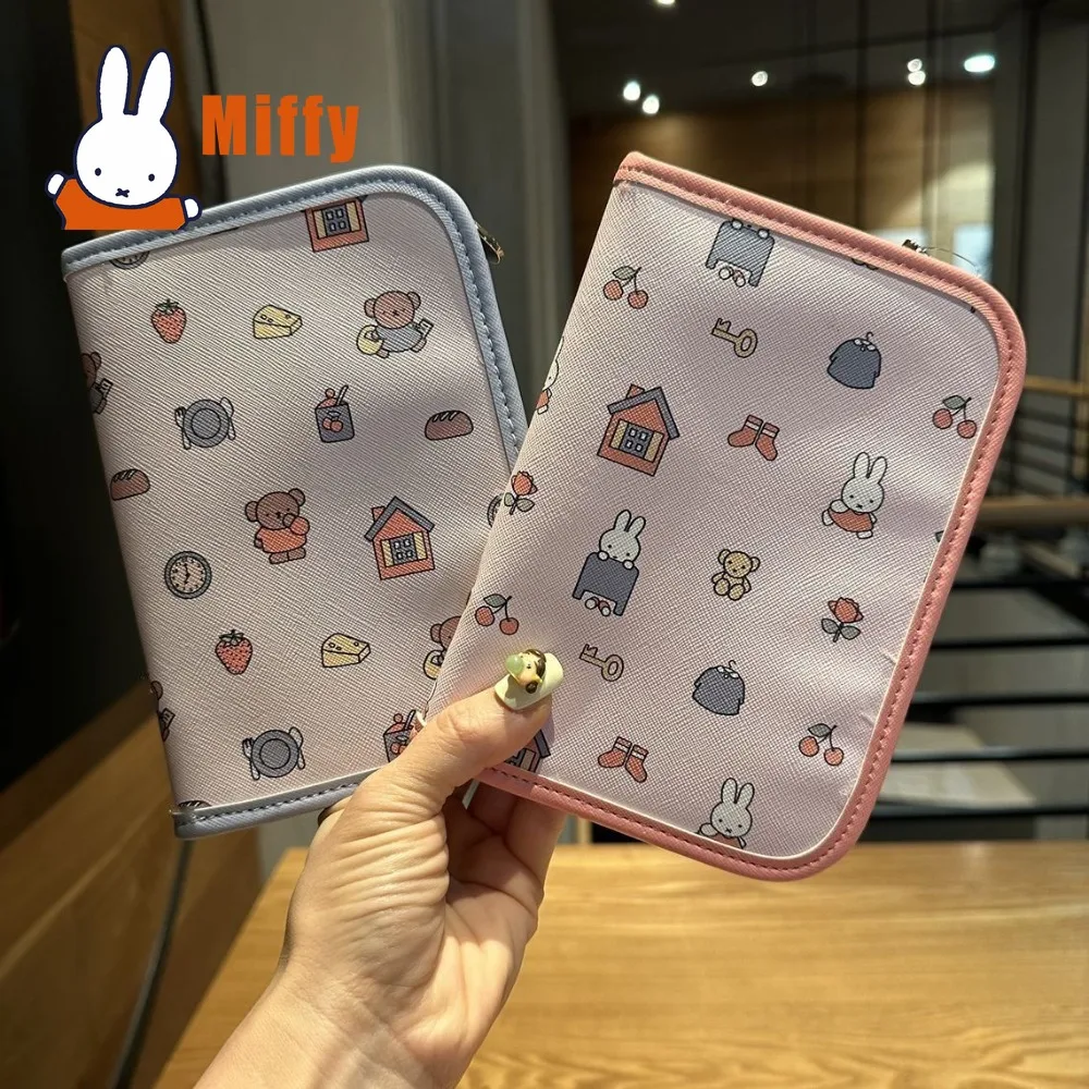 Kawaii Miffy Travel Passport Holder Cute PU Zipper Wallet Multi-slot Card Organizer Transparent ID Window Airport Girl Gift