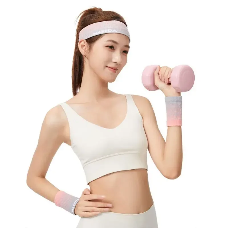 Women Men Yoga Headbands+Wristbands Set Sweatband Wrist Band Bracers Outdoor Cycling Basketball Tennis