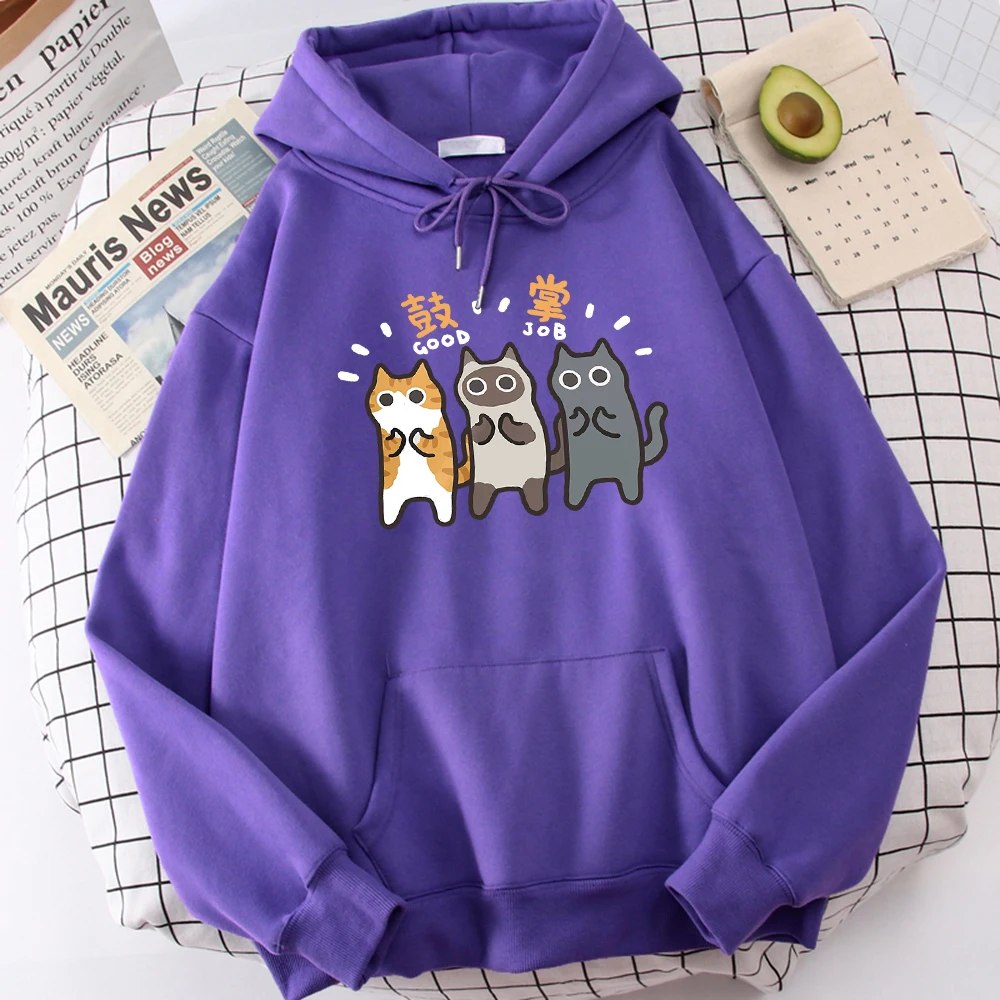 Three Cats Are Applauding And Cheering Mans Wei Clothing Comfort Vigor Hoody Leisure Sports Sweatshirt Youth Versatile Clothes