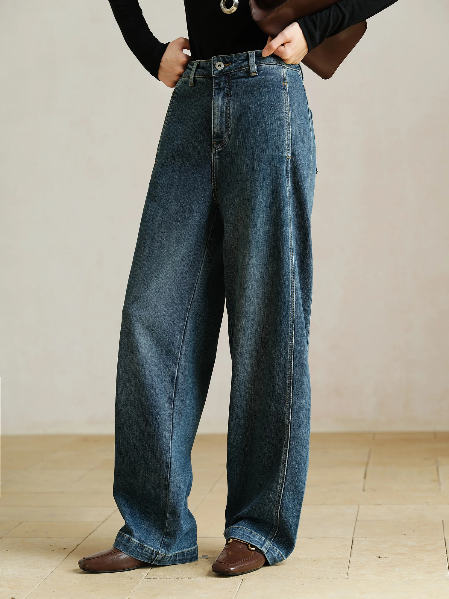 

Джинсы Ji Qirui Xi l Fiber с высокой талией и широкими штанинами, повседневные, облегающие, из денима, для женщин