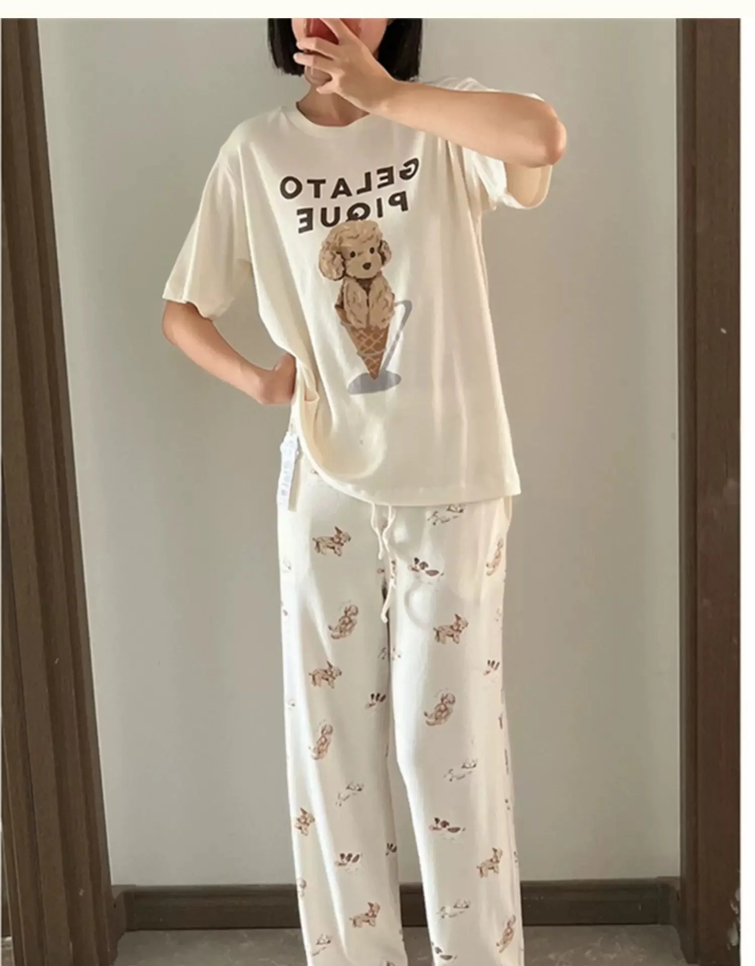 Japan Home wear Room Wear Ladies Autumn Women\'s Pajamas Set Puppy Long Sleeves Trousers 40-65kg SleepWear (with labels)