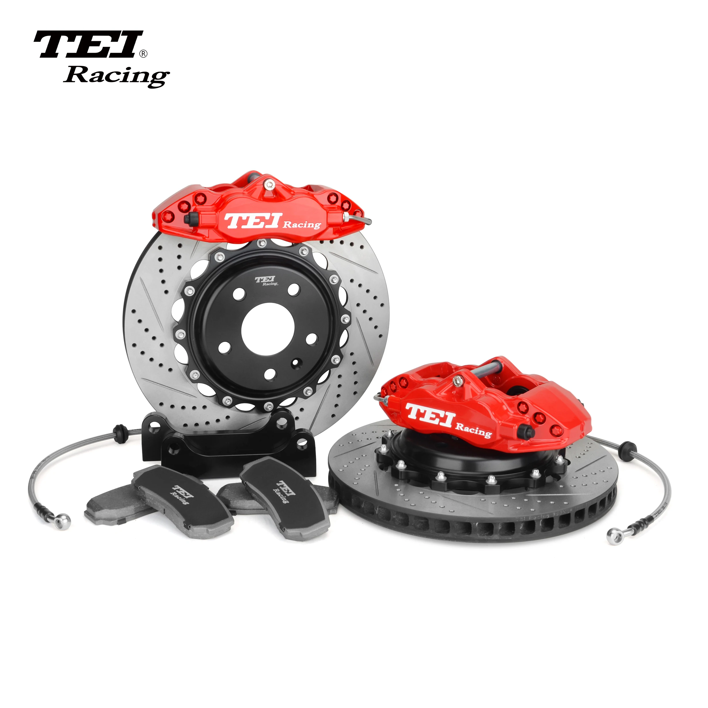 TEI-RACING P40S-R 4 PISTON Forged Split CALIPER WITH 330/345/355*28 MM DISC REAR BRAKE KIT FOR 17 / 18 Inch Wheel Rim Car