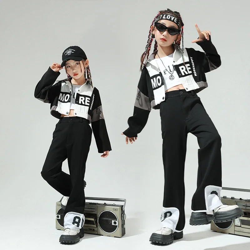 

Костюм для джазовых танцев для девочек, модный комплект брюк-клеш для девочек, детский костюм для уличных танцев в стиле хип-хоп