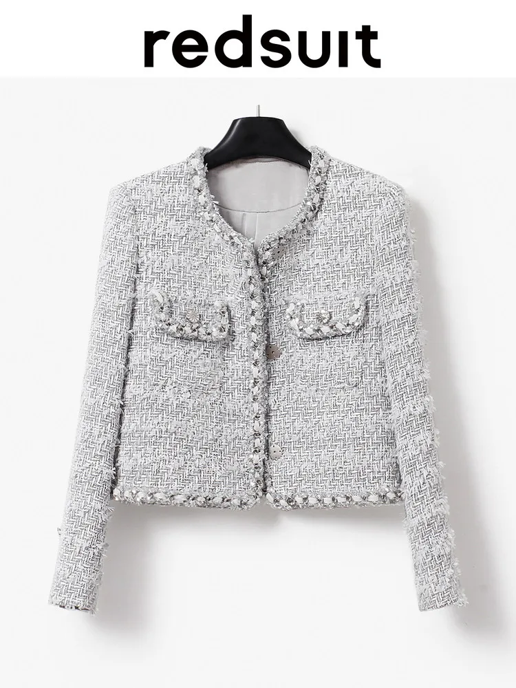 New Handmade chain grey coarse woolen coat, fashionable top Custom Size